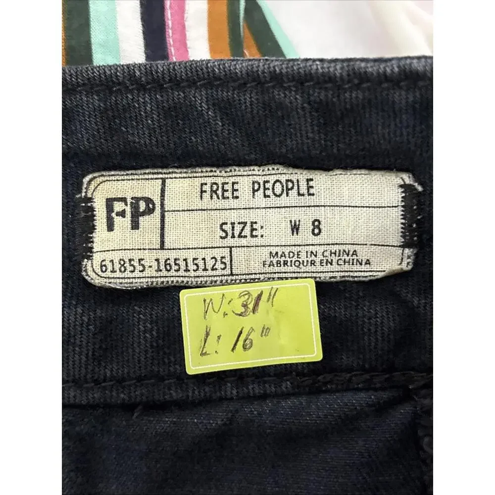 Free People Black Denim Mini‎ Skirt, Size 8 W31”L16” Boho Moto Grunge Y2K